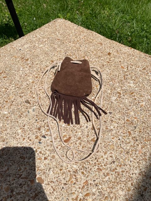 small leather drawstring bag